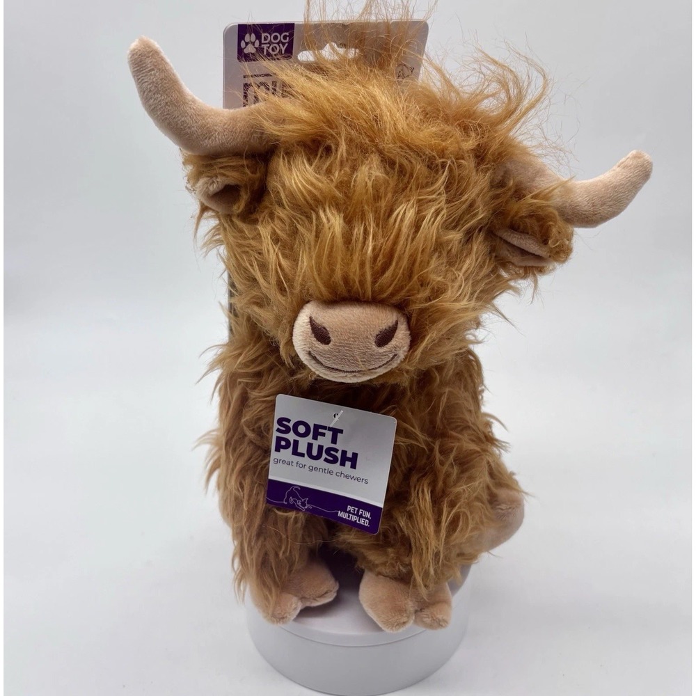 Multipet 9" Highland‎ Cow Dog Toy Squeaker Cuddle Toss Brown  Soft Plush NWT
